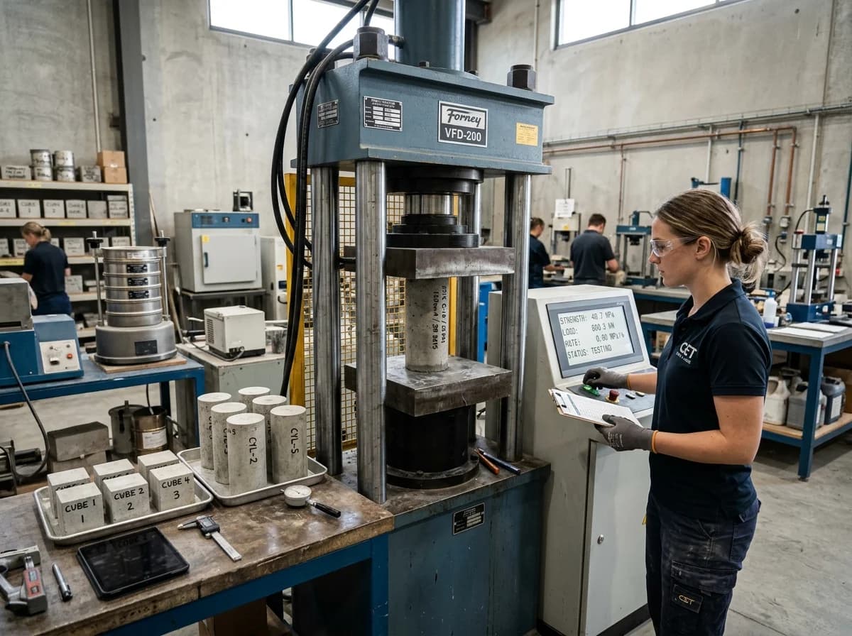 Concrete Testing Services in Aujam - Compressive strength testing on concrete cubes and cylinders