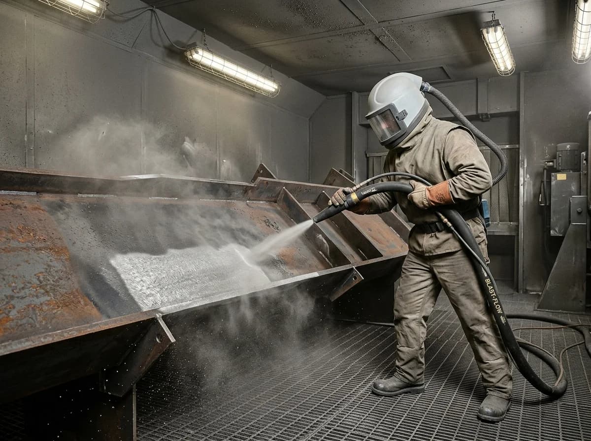 Industrial Sandblasting and Surface Preparation in Rahima - Abrasive blasting structural steel in blast chamber